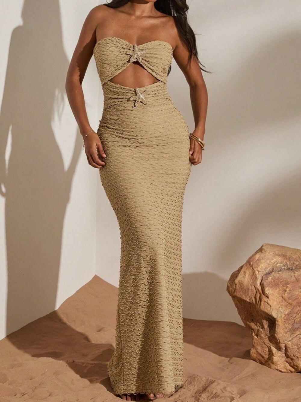 Apricot Sexy Knit Fitted Women's Dress - Picture 6 of 6
